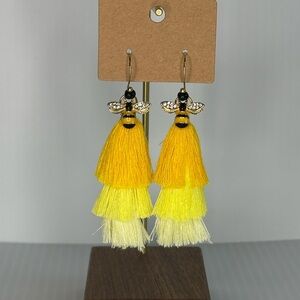 Yellow and Gold Bee Tassel Earrings